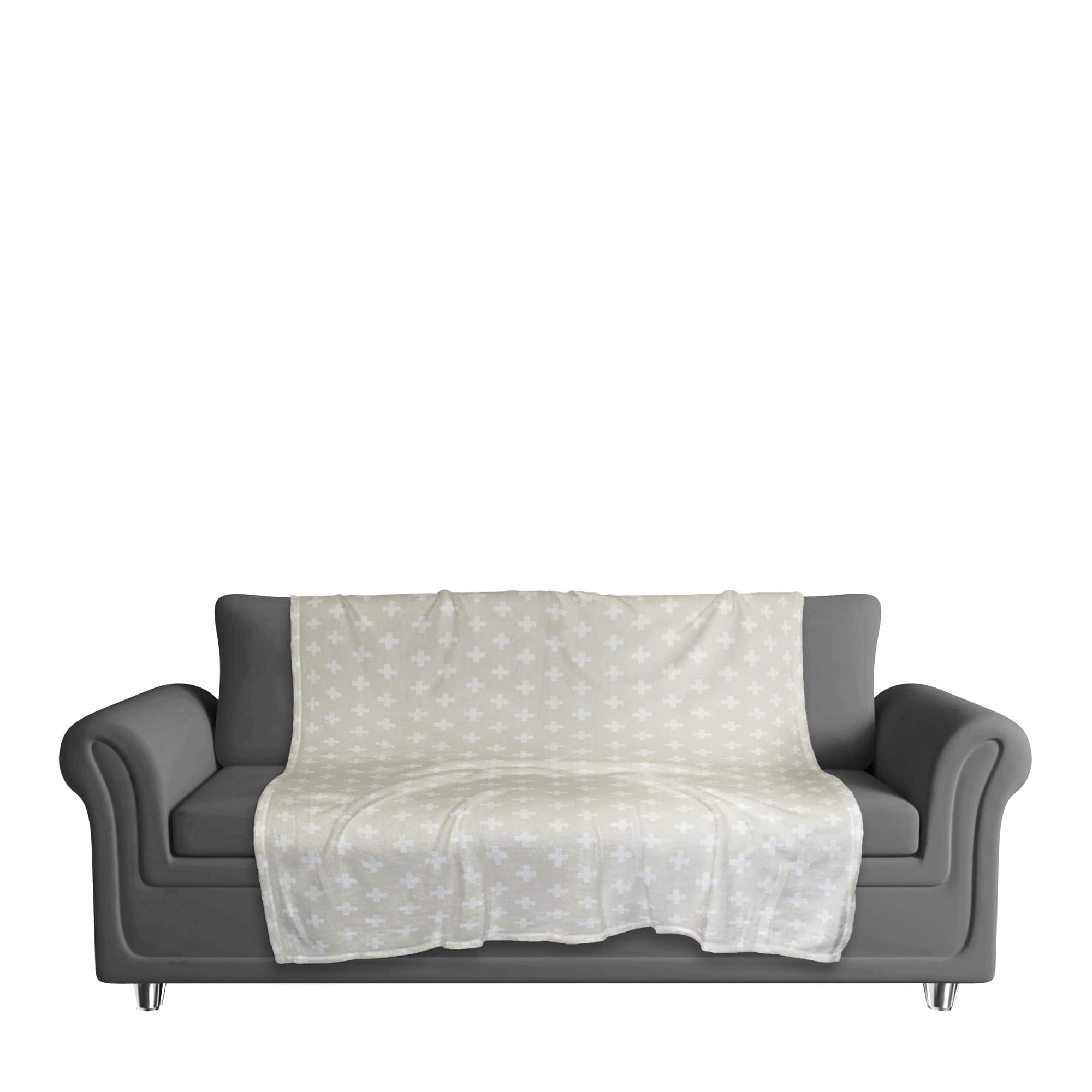 Beige & White Swiss Cross Pattern Fleece Blanket